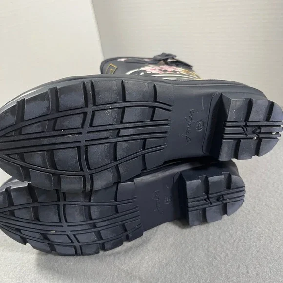 Joules Molly Welly Rain Boots Navy White Stripe Floral Buckle Women US 7 EU 38 - Picture 10 of 12